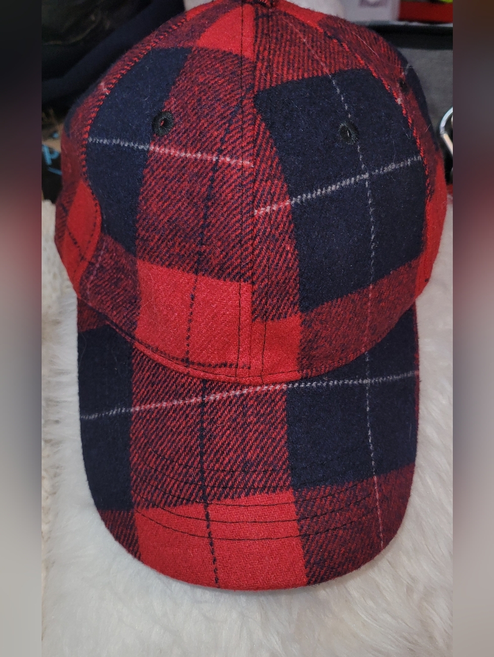 Red and Navy Buffalo Plaid Baseball Cap
